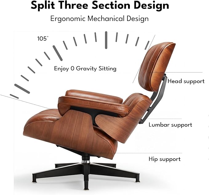 Top Grain Leather, Mid Century Chaise Lounge Chair and Ottoman, Reading Chair - Image 7