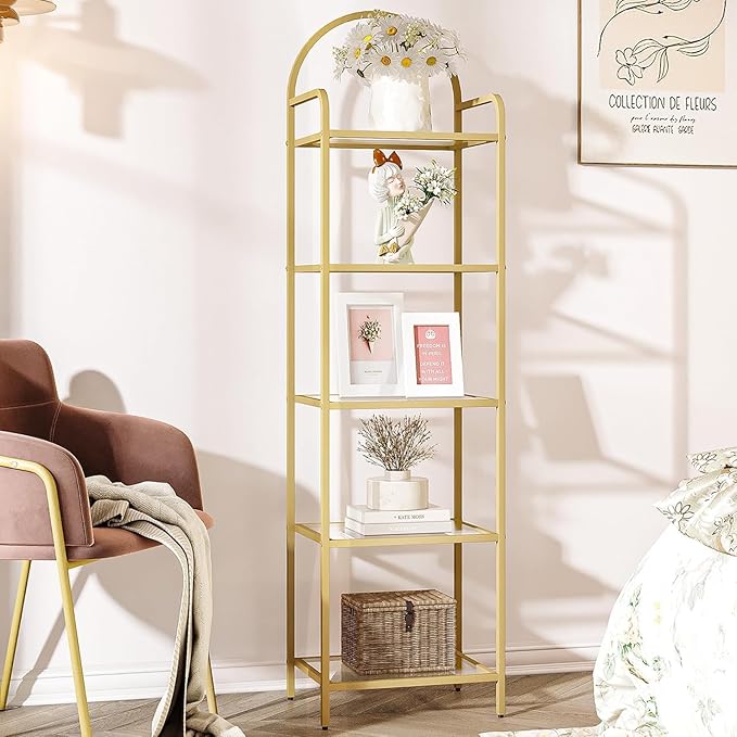 Hzuaneri Bookcase Bookshelf, Tempered Glass Bookshelves, Slim Shelving Unit by Hzuaneri