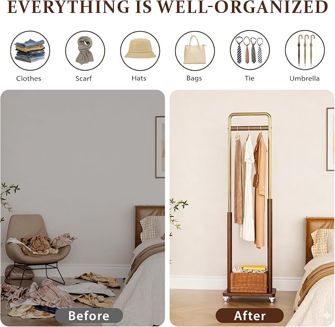 Taitiy Clothes Rack Solid Wood Coat Rack, Metal and Solid Wood Combination - Image 5
