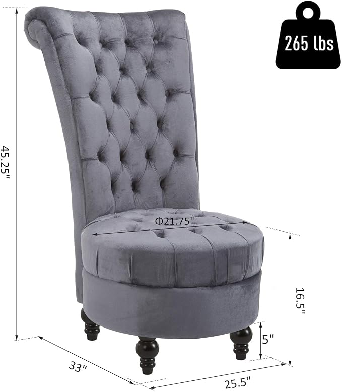 HOMCOM Retro High Back Armless Royal Accent Chair Fabric Upholstered Tufted Seat - Image 2