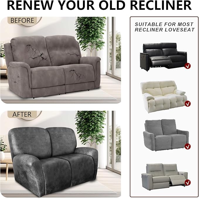 ANARACHON Loveseat Recliner Cover Leather Look Recliner Loveseat Covers - Image 6