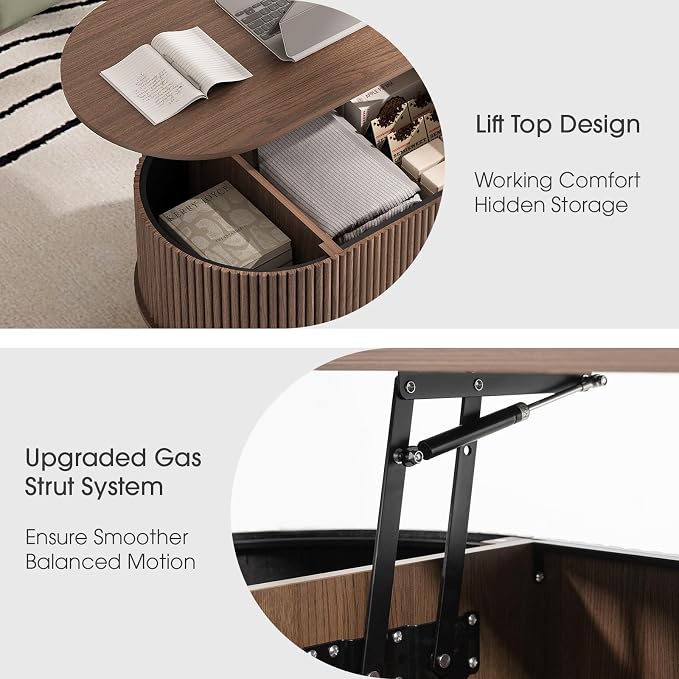 SULIVES Oval Coffee Table with Storage, Small Fluted Center Table - Image 5