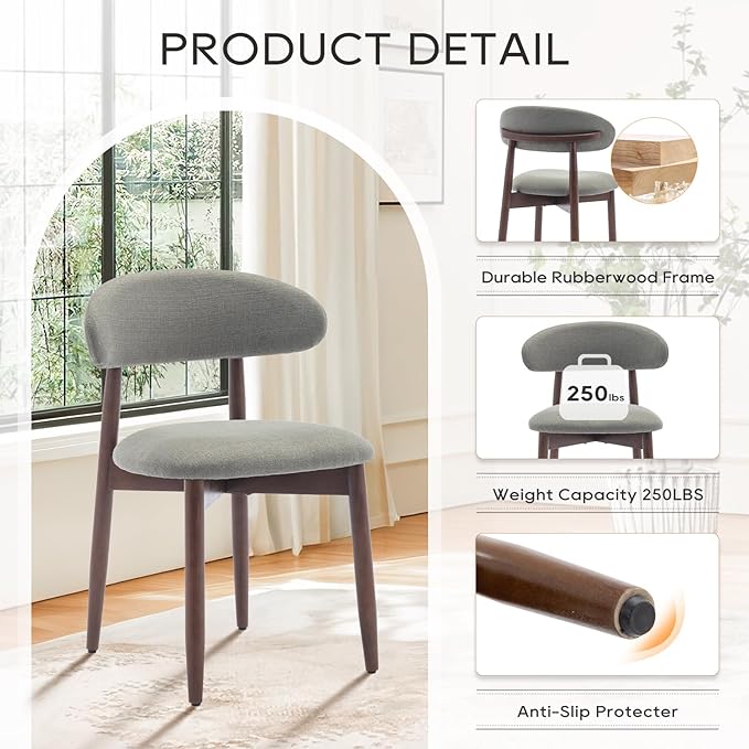 COLAMY Wooden Dining Room Chairs Set of 6, Modern Upholstered Fabric Dining - Image 5