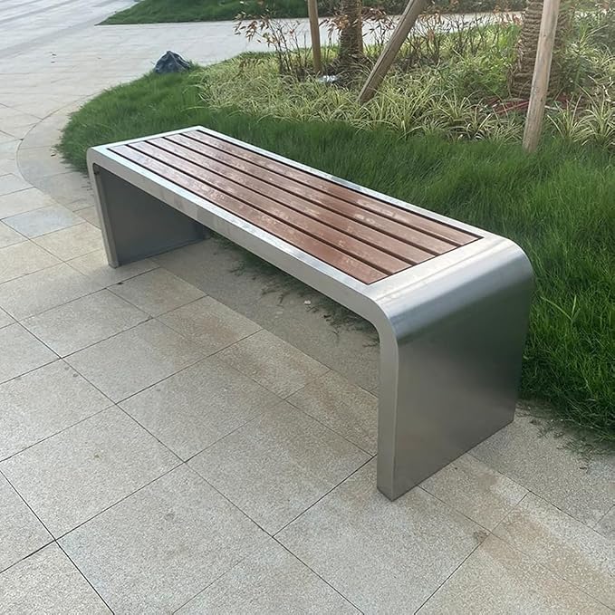 LITFAD Outdoor Indoor Bench Stainless Steel Metal Park Bench by LITFAD