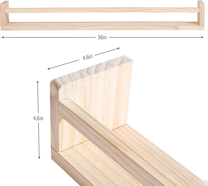AZSKY Natural Wood Nursery Shelves, Floating Wall Mount Book Shelves Kids Baby - Image 3