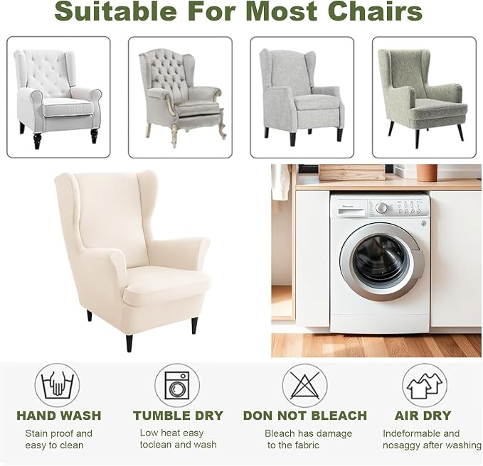 HAOYONG Wing Chair Slipcovers Waterproof Spandex Wingback Chair Covers 2 Pieces - Image 6