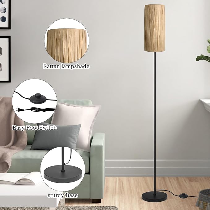 Ruiever Floor Lamp for Living Room, Rattan Boho Floor lamp, Modern Standing lamp - Image 4