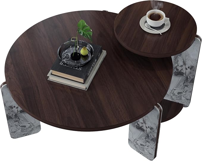 GDFStudio Round Nesting Coffee Table Set of 2, Modern Wooden Accent Side Table - Image 7