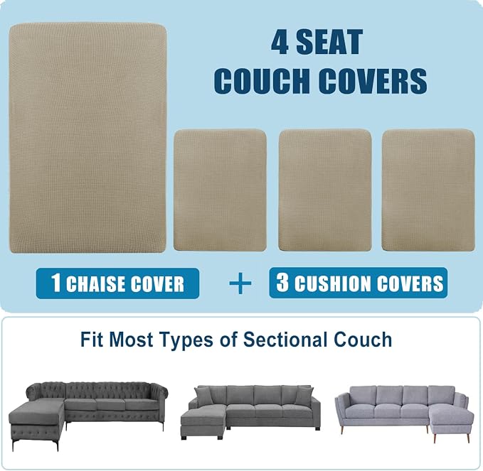 Water Repellent L Shaped Couch Covers 4 Pieces Sofa Seat Cushion Slipcovers - Image 7