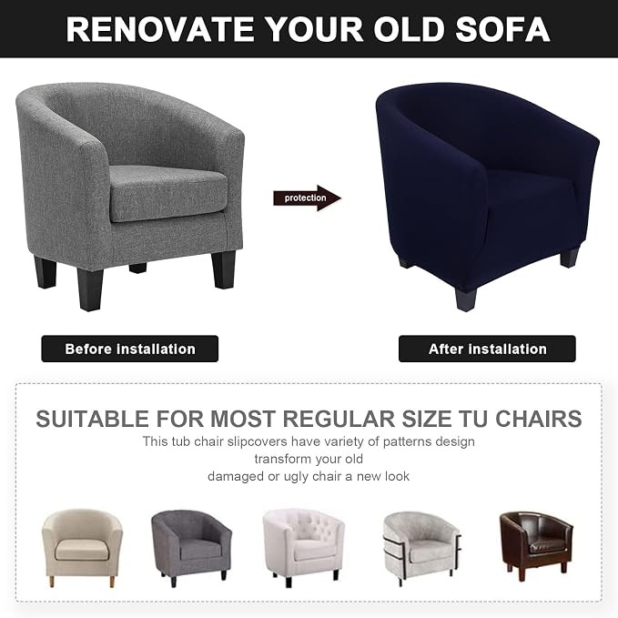 SearchI Club Chair Slipcover Stretch Barrel Chair Covers Solid Color Tub Chair - Image 7