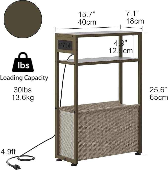 Leomonio Green Side Table with Charging Station, Slim End Tables with Linen - Image 2