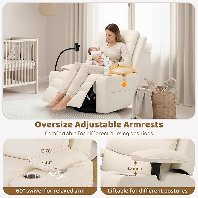 Olela Power Glider Recliner Nursery Chair, Oversized Leather Swivel Rocking - Image 6