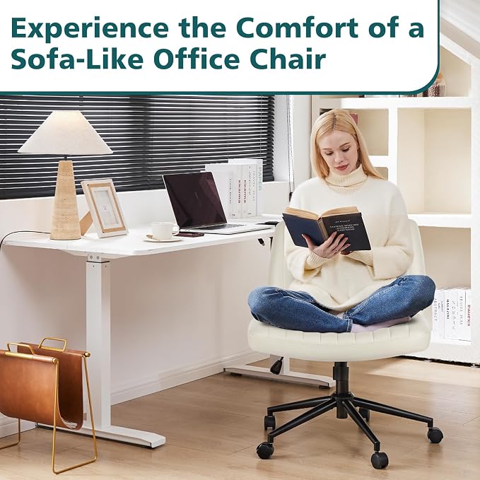 OLIXIS Criss Cross Chair with Wheels Wide Cross Legged Office Desk Vanity Chair - Image 3