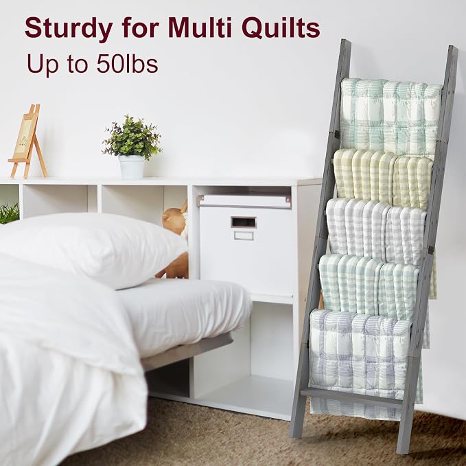 Honest Blanket Ladders for The Living Room, 6-Tier Blanket Holder, Wall-Leaning - Image 4
