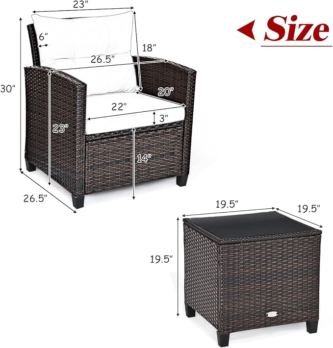 Tangkula 3 Pieces Patio Furniture Set, PE Rattan Wicker 3 Pcs Outdoor Sofa Set - Image 4