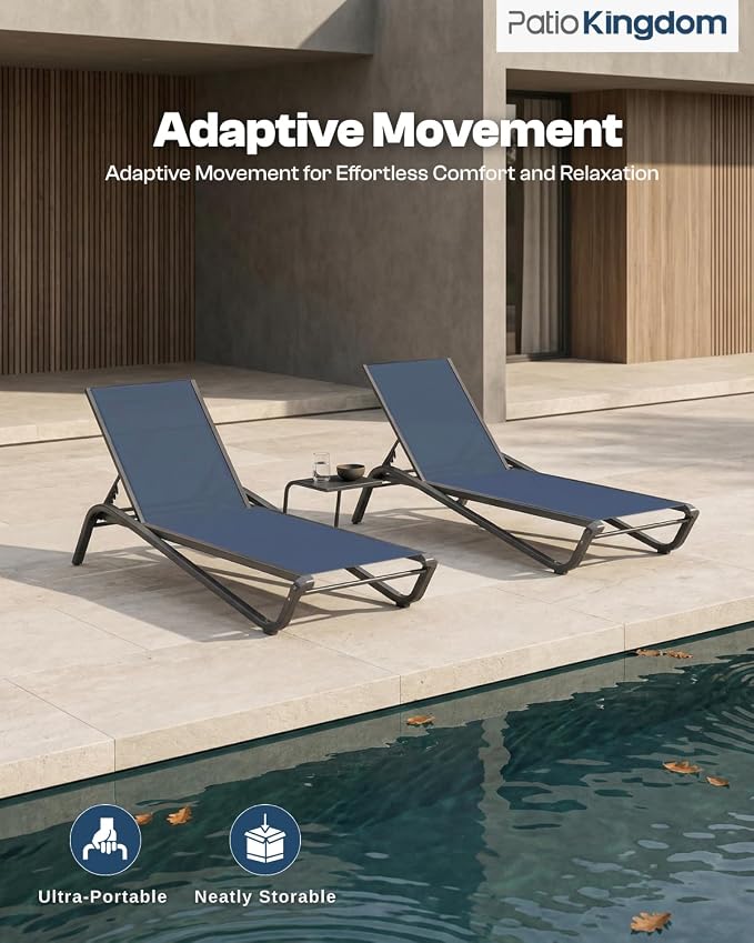 Patio Chaise Lounge Chairs Set of 6, All-Weather Aluminum Pool Loungers - Image 6