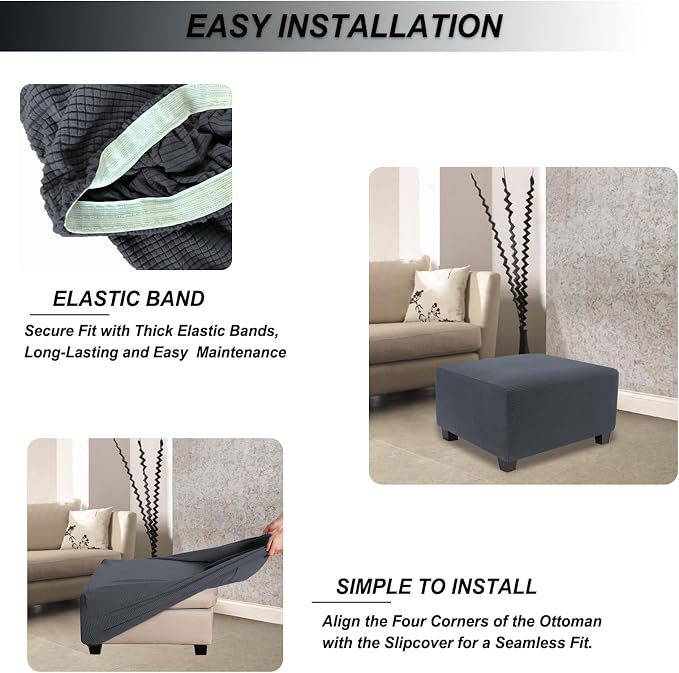 NeColorLife Stretch Ottoman Cover Square Oversized Soft Knitted Jacquard Thick - Image 5