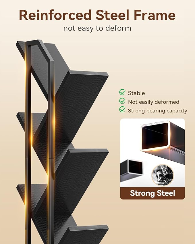 Casaottima 6-Tier Tree Bookshelf — Narrow Floor Standing Bookcase, Tall Steel & - Image 5