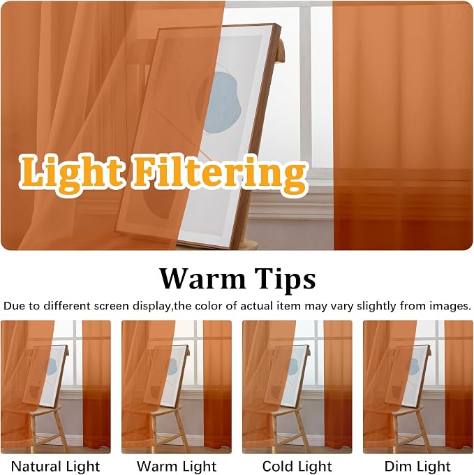 Gwine Burnt Orange Valances for Windows, Small Light Filtering Rod Pocket Cafe - Image 6
