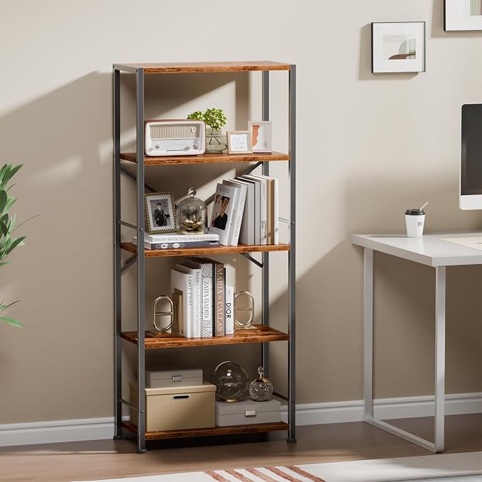 Furologee 5 Tier Book Shelf, Tall Wide Bookshelf, Industrial Open Bookcase - Image 6