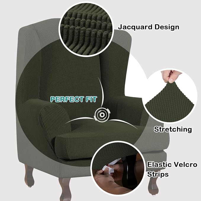 Turquoize Wingback Chair Covers 2 Piece Wing Chair Slipcover Stretch Slipcovers - Image 3