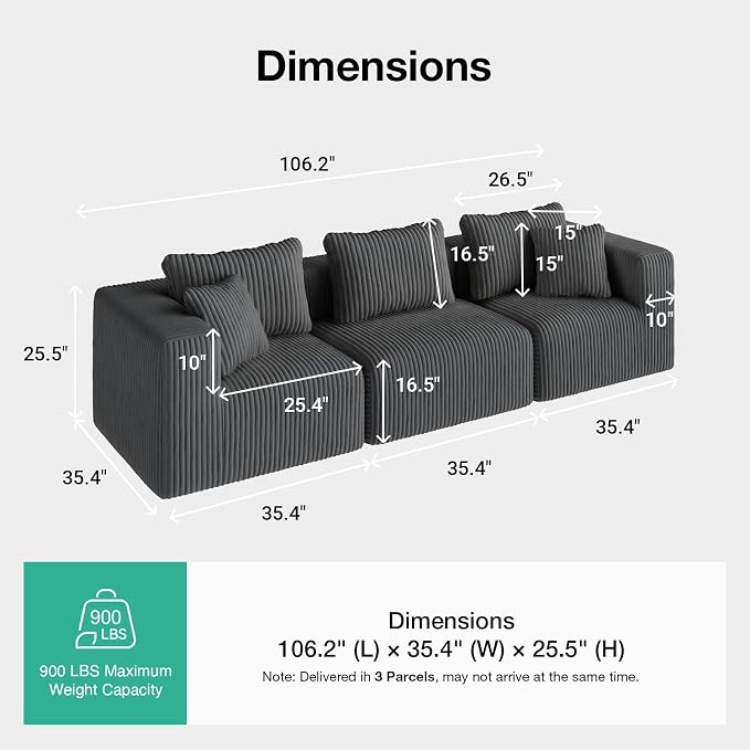 Novilla 106" Modular Sectional Sofa, Modern Cloud Sectional Couch - Image 2