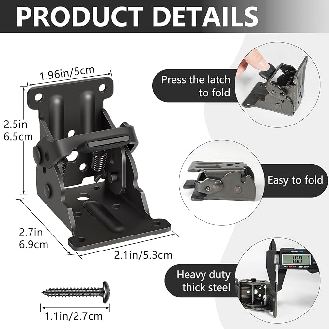 8 Pack Folding Brackets, Self-Lock Hinge - Image 2