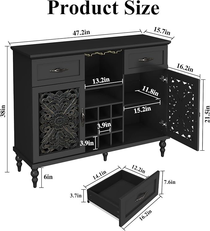 ARTPOWER 47.2" Vintage Wine Bar Cabinet - Image 2