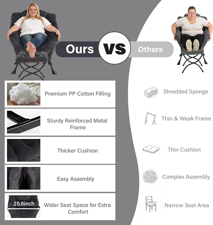 MBOOYOME Lazy Chair with Folding Ottoman, Modern Accent Lounge Armchair with - Image 9