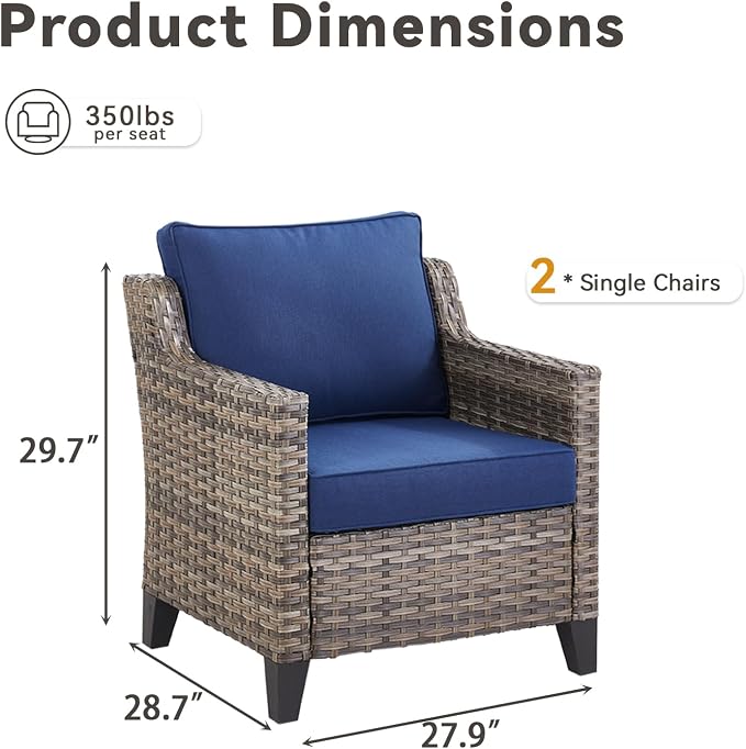 Patio Chairs Set of 2-All Weather Rattan Wicker Outdoor Chair - Image 8