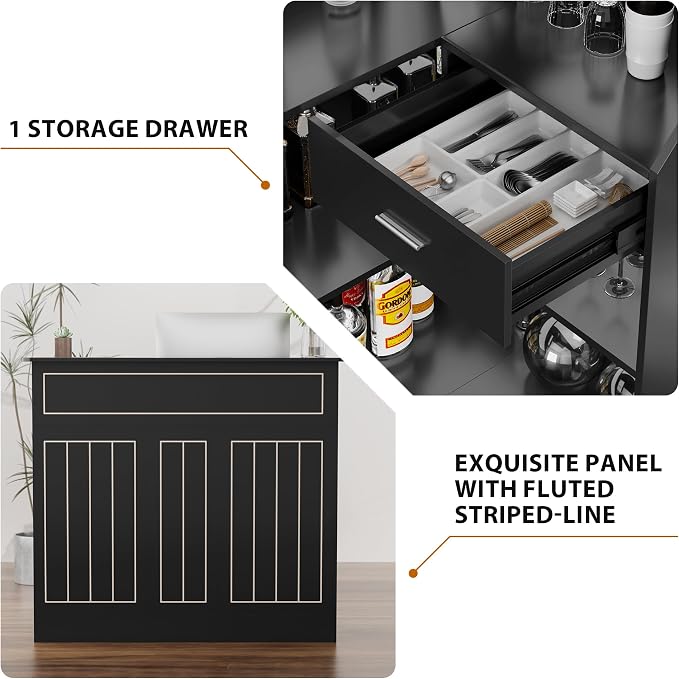 L-Shaped Home Bar Unit with Power Outlet, 4-Tier Corner Liquor Bar Cabinet with - Image 6