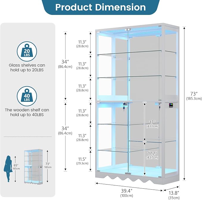 Large Display Cabinet with Glass Doors, 8-Tier RGB Curio Cabinet with Smart - Image 2