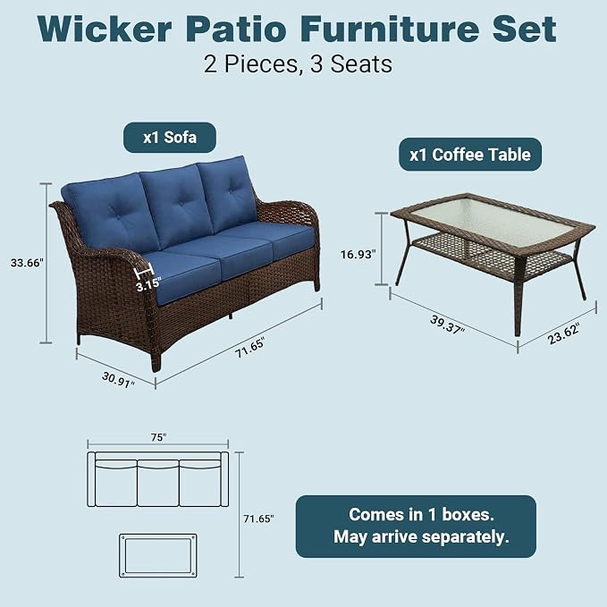 Patio Furniture Set, High Back Rattan Sofa, Weather Resistant Olefin Fabric - Image 6
