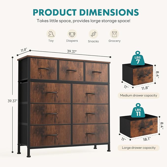 OLIXIS Dresser for Bedroom, 9 Storage Drawers, Wide Fabric Closet Chests - Image 3