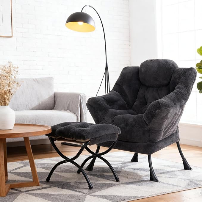 Welnow Lazy Chair with Ottoman, Modern Accent Chair with Armrests and a Side - Image 7