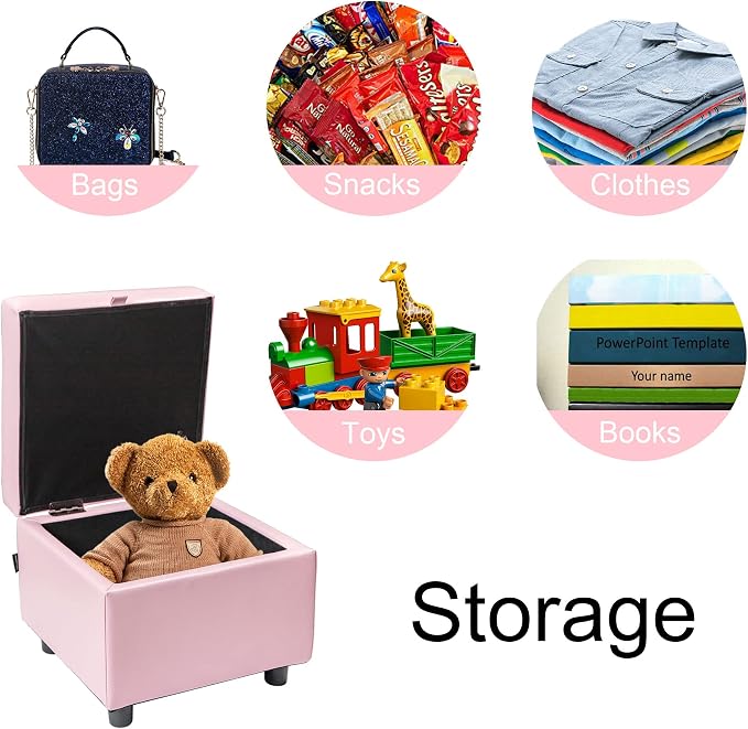 H&B Luxuries Tufted Leather Square Flip Top Storage Ottoman Cube Foot Rest - Image 7