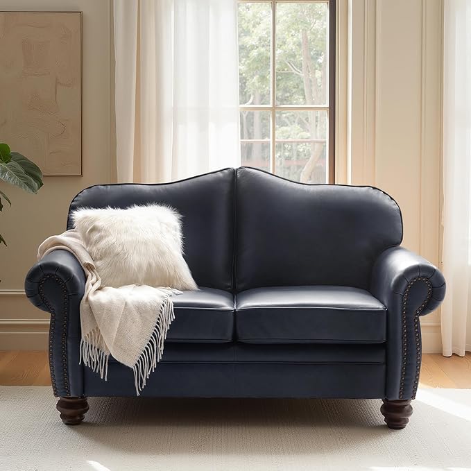 60" Wide Genuine Leather Chesterfield Loveseat, 2 Seat Leather Sofa by Thesupportyouneed