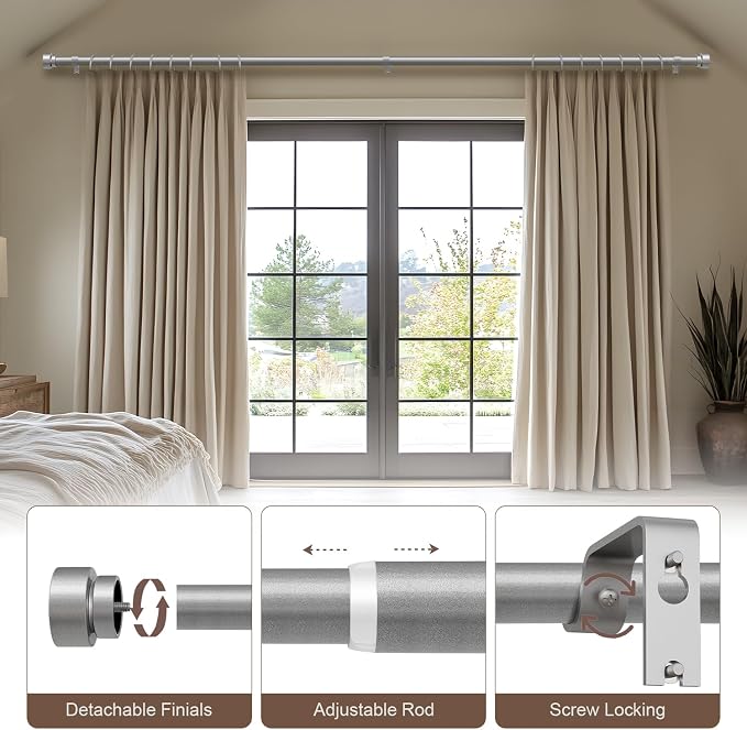 Lootkell 2 Pack Modern Silver Curtain Rods - Image 4