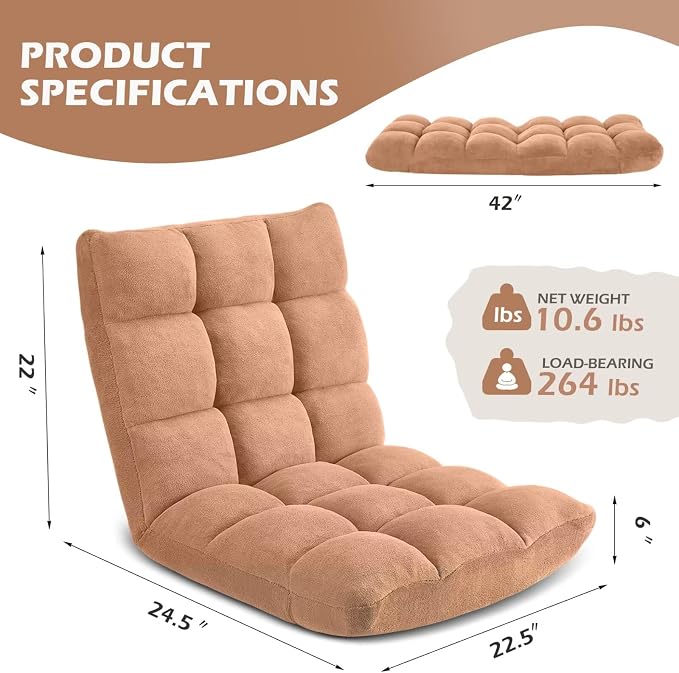 Folding Floor Gaming Chair 14-Poistion Cushioned Adjustable Floor Lazy Sofa - Image 3
