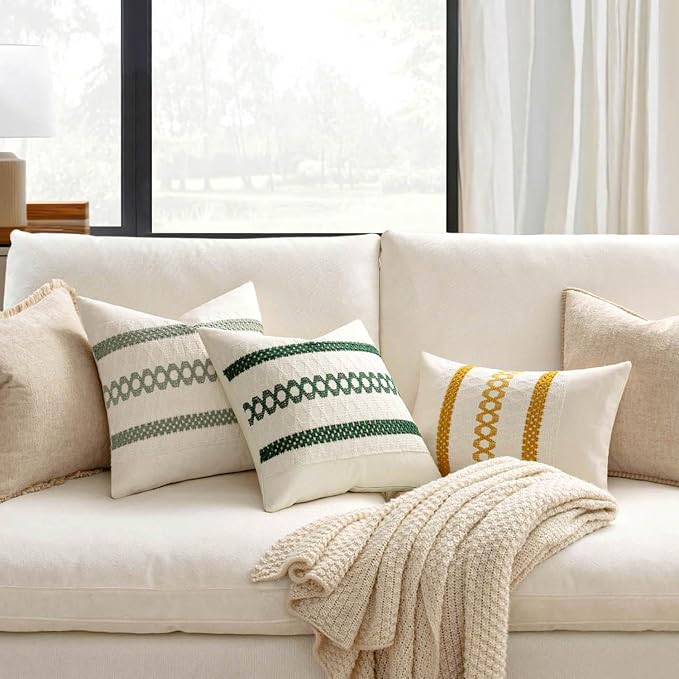 MIULEE Set of 2 Sage Green Boho Decorative Pillow Covers 24x24 Inch Farmhouse - Image 5