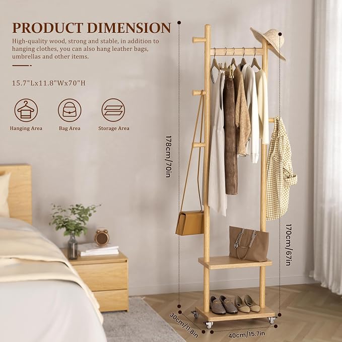 Solid Wood Coat Rack Freestanding Clothing Rack - Image 6