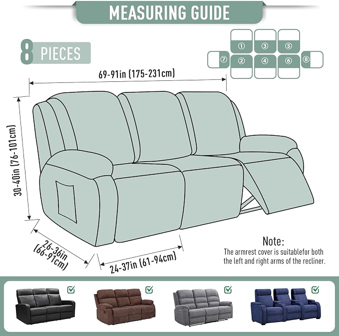 TAOCOCO Recliner Sofa Covers 8-Pieces Stretch Large Couch Covers - Image 5