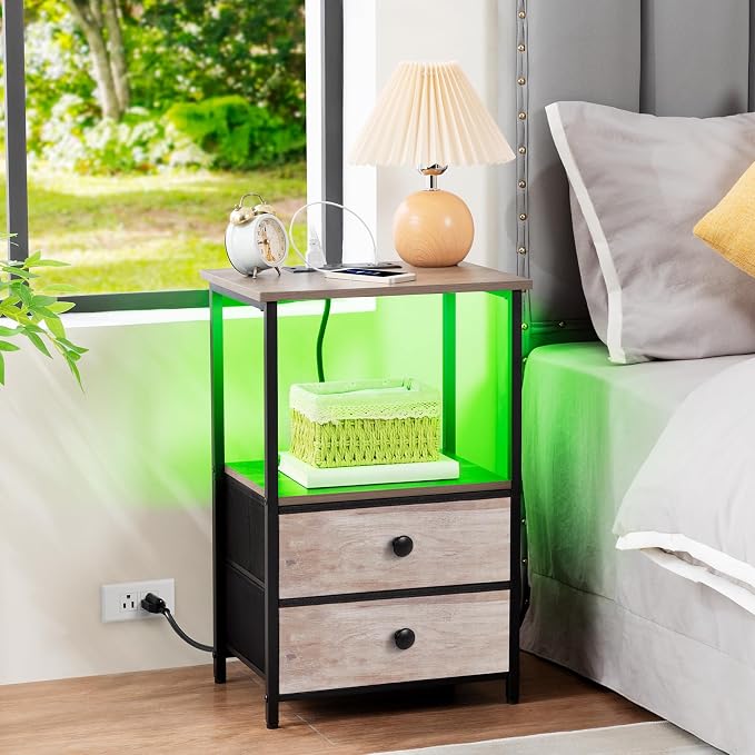 LOAKEKEL Night Stand Set 2, LED Nightstand - Image 2