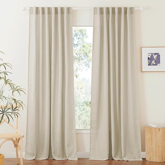 RYB HOME Linen Sheer Curtains for Bedroom Privacy Textured Sheer Window by RYBHOME