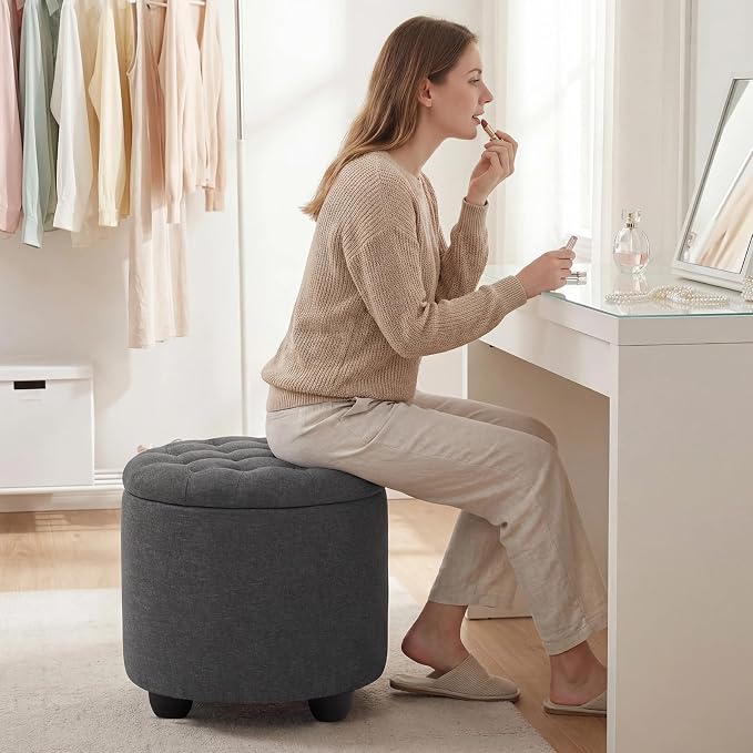 Furniliving 19 Inch Storage Round Ottoman, Footstools - Image 3