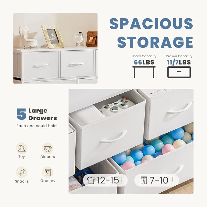 DUMOS Dresser for Bedroom, 5 Storage Drawers, Wide Fabric Closet Chests - Image 4