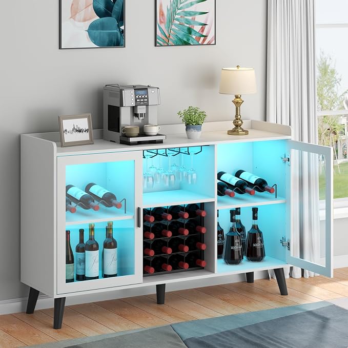 Auromie Wine Bar Cabinet with Led Light, Home Coffee Cabinet with Wine and - Image 8