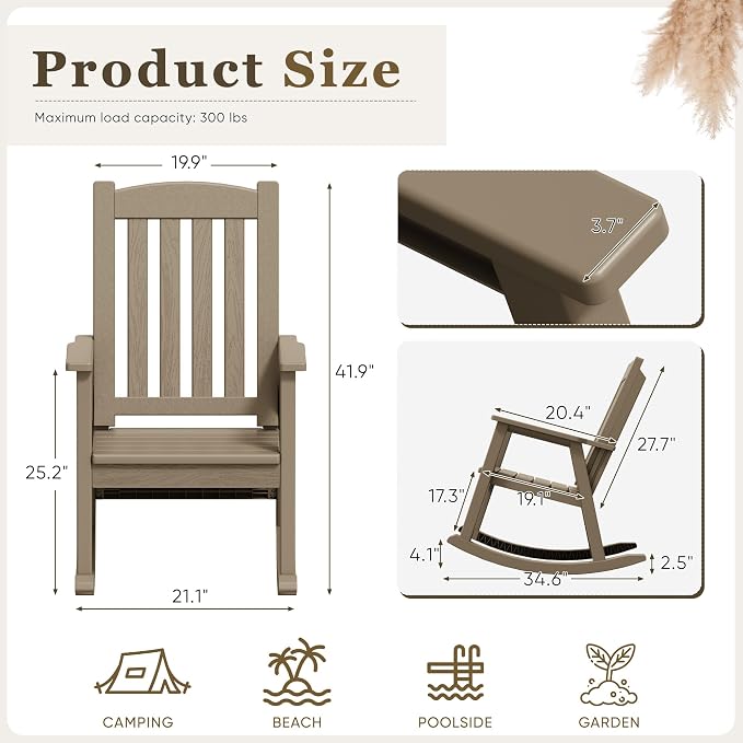 Greesum Set of 2 Outdoor Rocking Chair, All-Weather Patio Rocker, Rust-Proof & - Image 3