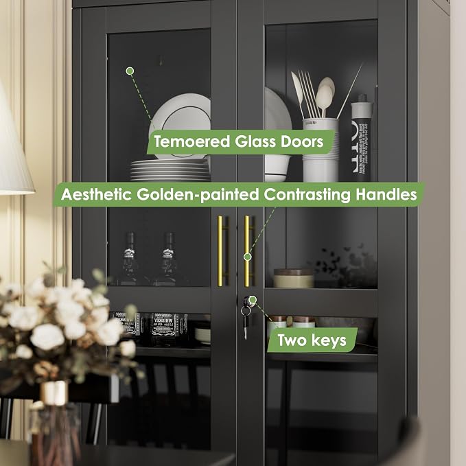 73" Black Metal Arched Display Cabinet - Image 8