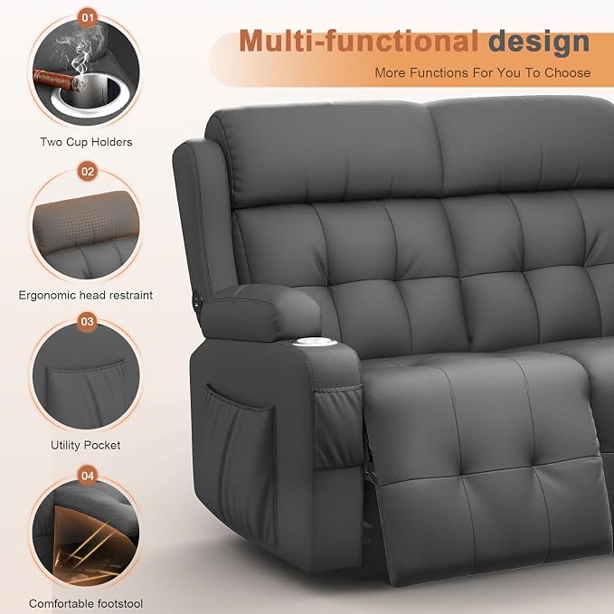 Home Theater Seating Loveseat Recliner Sofa, Wall-Hugger Reclining Couch - Image 3